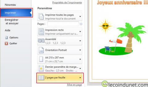 Word - Impression 2 pages par feuille