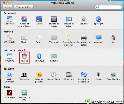 Mac OS - Préférence système - Réseau