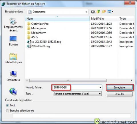 Regedit - enregistrer registre