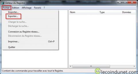 regedit - Menu exporter