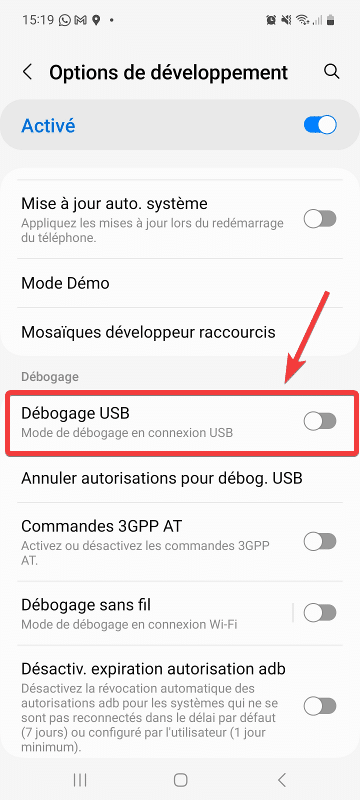 Activer le débogage USB sur Android