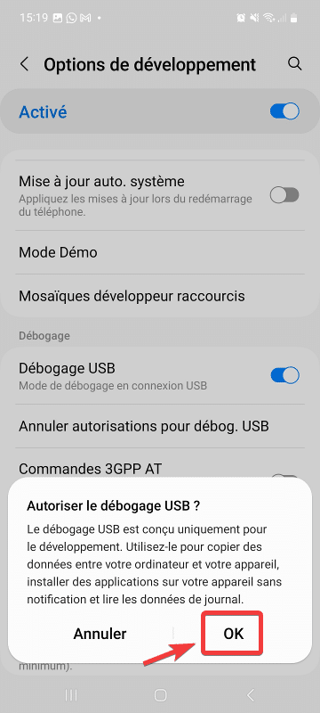 Autoriser débogage USB sur Android