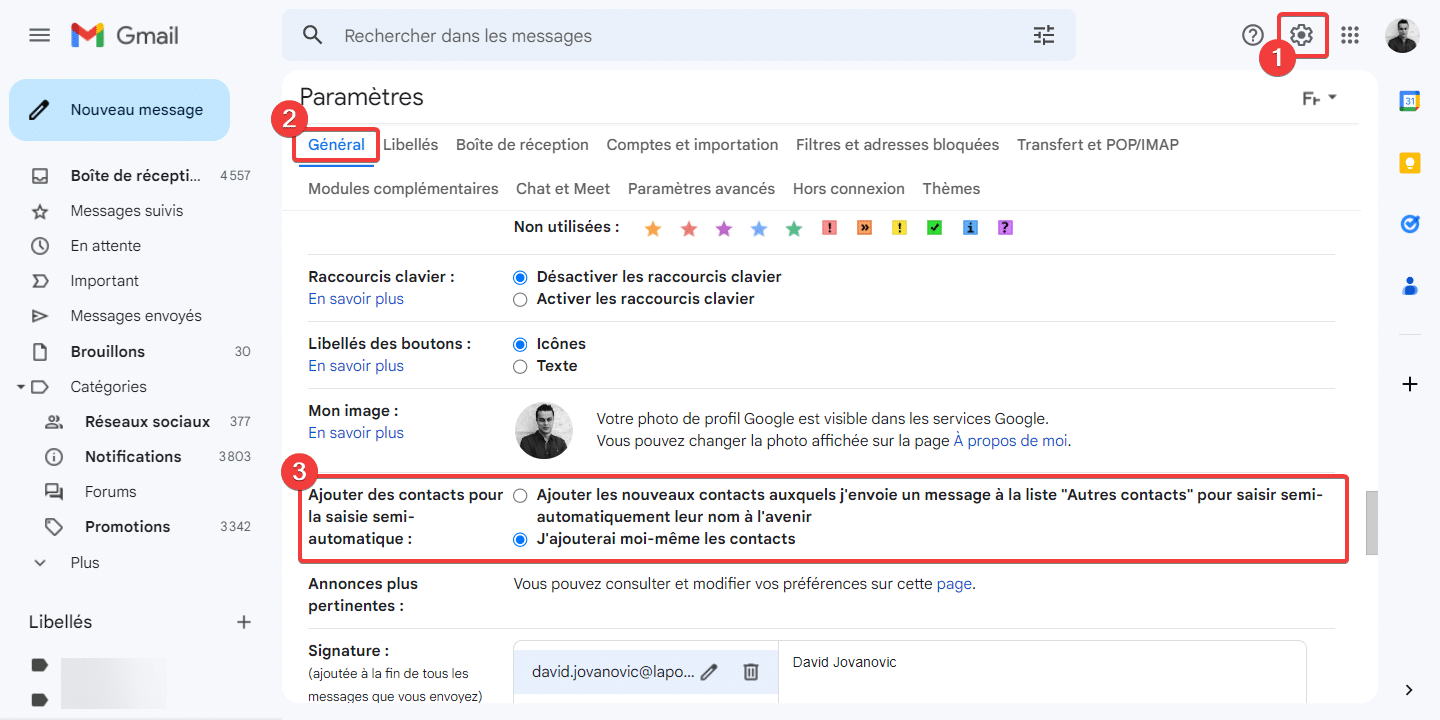 Désactiver saisie automatique email de Gmail