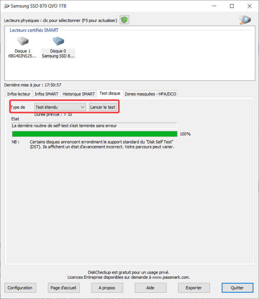 Effectuer un test étendu d'un disque dur avec DiskChekup